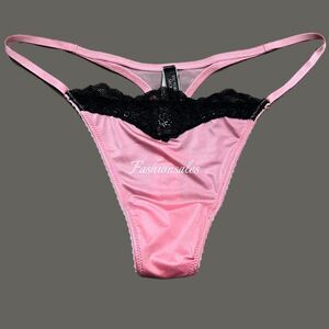 Victorias Secret RARE Supersoft Satin Lace waist Thong panty Pink  Medium
